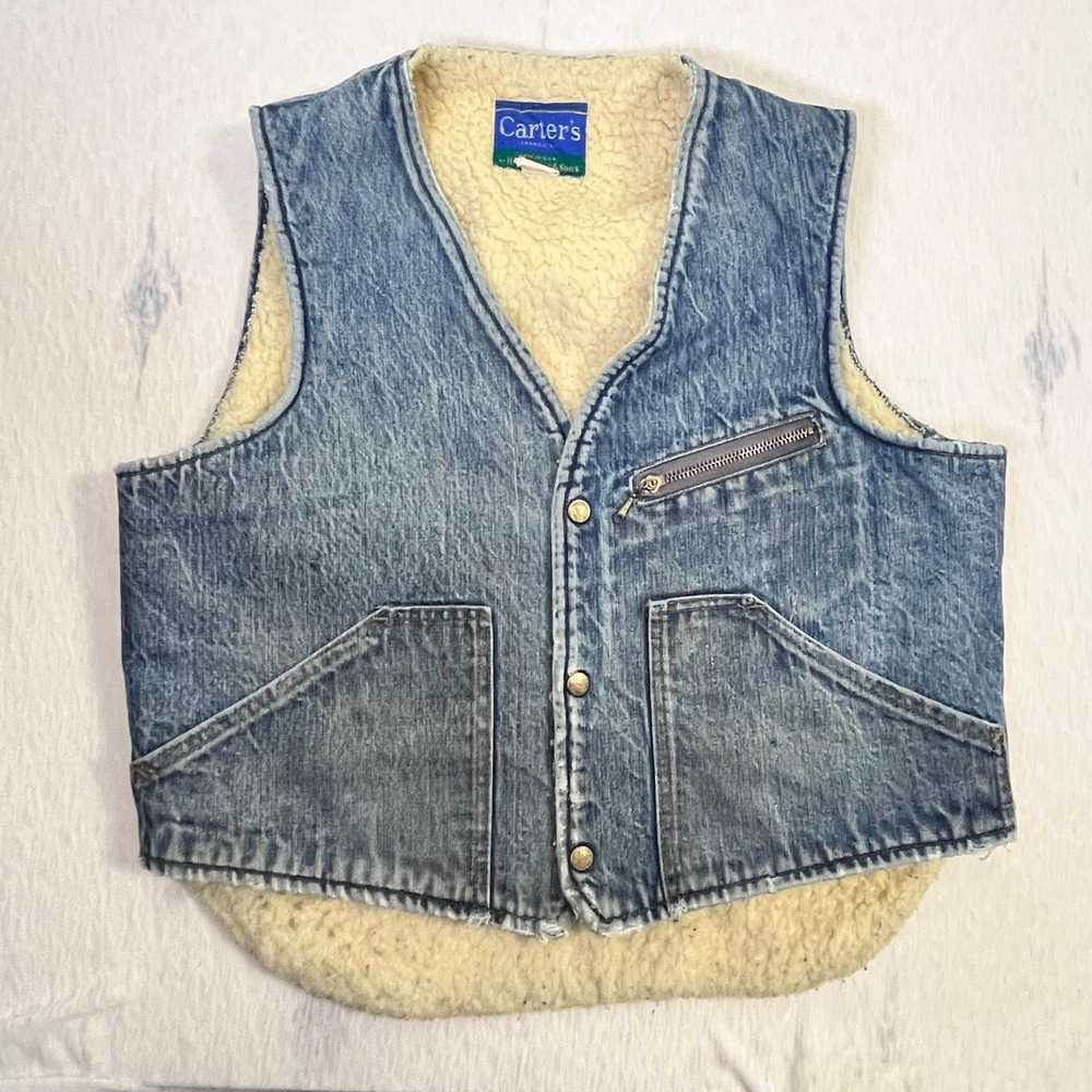 Vintage Carter's Denim‎ Sherpa Lined Vest USA Made Men's Size 46